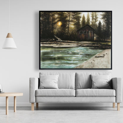 Cabane en forêt | Toile encadrée rustique pour décoration de caverne d'homme