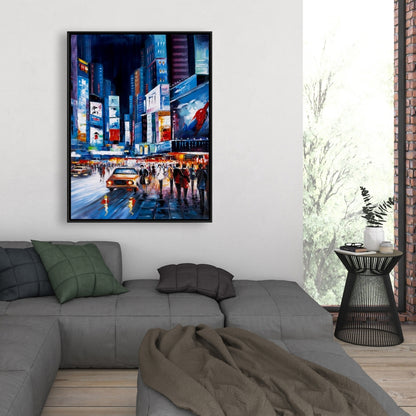 Toile Perspective de Times Square | Décoration murale encadrée bleue