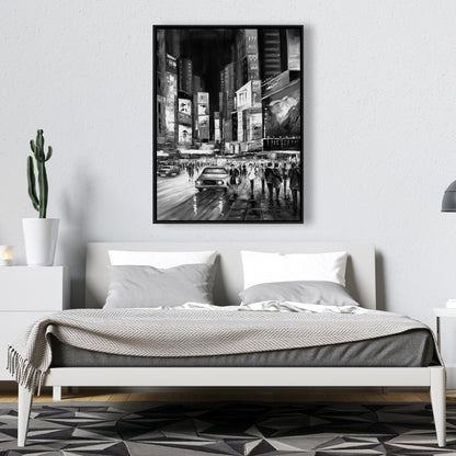 Times Square Monochrome Canvas | Bedroom Decor Framed Art