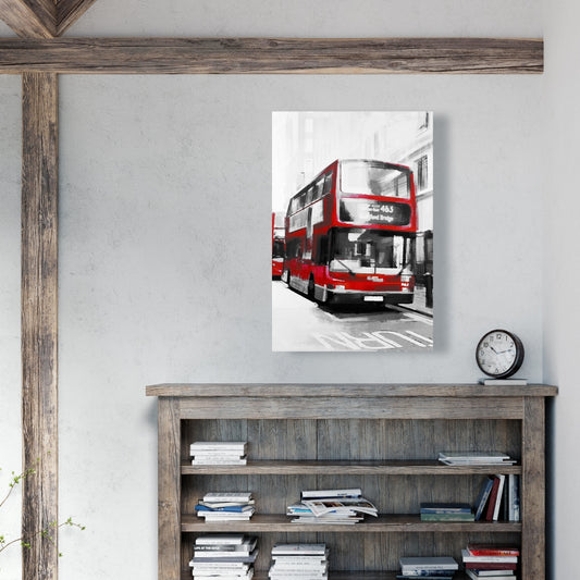 Red Bus Londoner Canvas | Modern White Building Wall Art