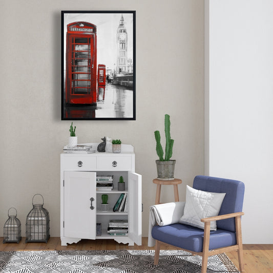 Red Phonebooth Big Ben Canvas | Gray Framed Wall Art Decor