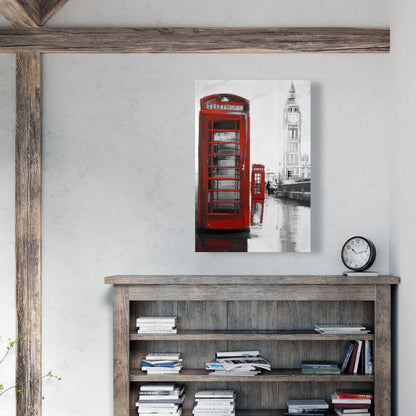 Red Phonebooth & Big Ben Gray Canvas - Bedroom Home Decor