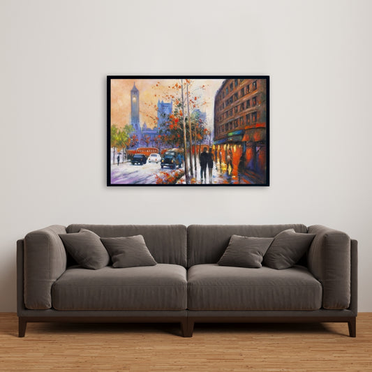 Toile pour chambre à coucher « Ville près des arbres d'automne » | Décoration d'intérieur contemporaine
