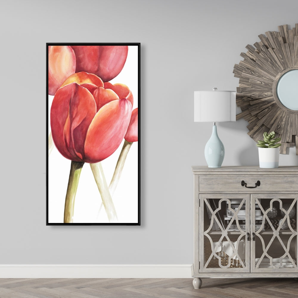Blossoming Tulips Closeup - Yellow Botanical Canvas for Bedroom