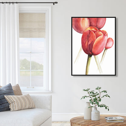 Blossoming Tulips Closeup - Yellow Botanical Canvas for Bedroom