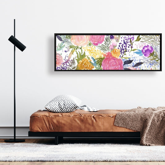 Botanical Purple Framed Canvas | Bundle of Flowers Decor