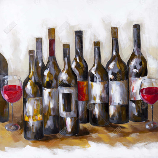 Red Wine Bottles Canvas | Contemporary Kitchen Decor Art