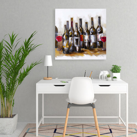Red Wine Bottles Canvas | Contemporary Kitchen Wall Decor