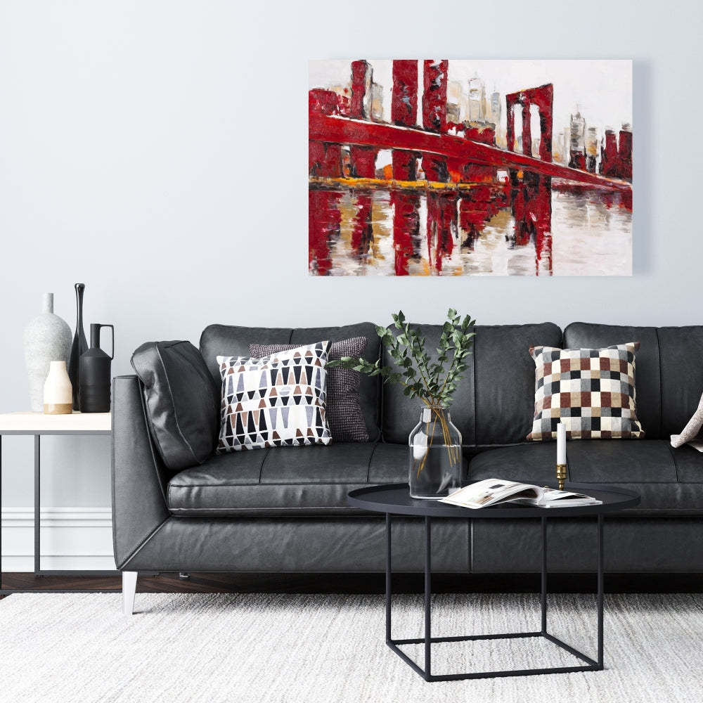 Abstract Red Bridge Canvas | White Cities Living Room Decor