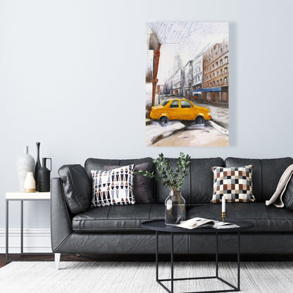 Taxi in the Street Sketch - Industrial Cities Brown Canvas Decor