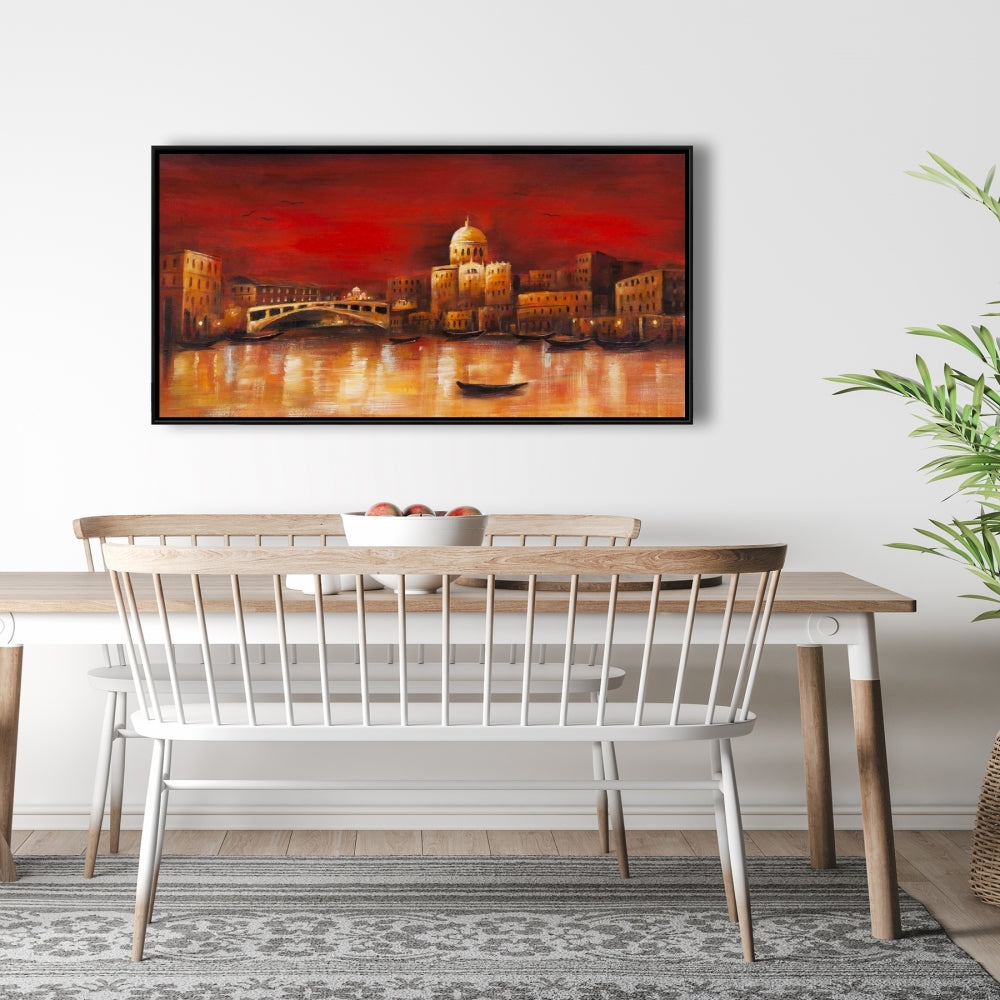 Toile encadrée « Venise par l'Aube Rouge » | Décoration d'intérieur Brown Cities