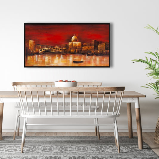 Toile encadrée « Venise par l'Aube Rouge » | Décoration d'intérieur Brown Cities