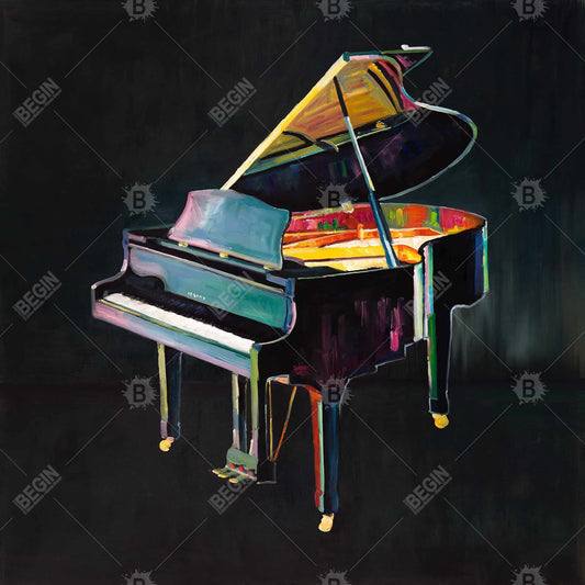 Toile musicale grise – Piano réaliste et coloré pour décoration d'intérieur
