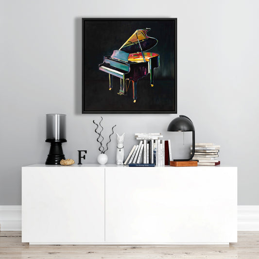 Toile de piano réaliste et colorée | Cadre gris | Décoration d'intérieur