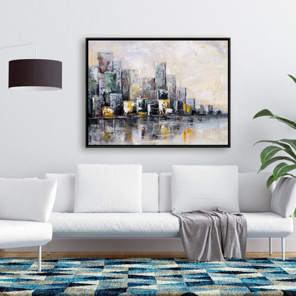 Abstract Cityscape in Morning Canvas | Building Cities Blue