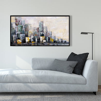 Abstract Cityscape in Morning Canvas | Building Cities Blue