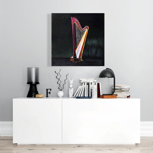 Colorful Realistic Harp Canvas | Black Musical Bedroom Decor