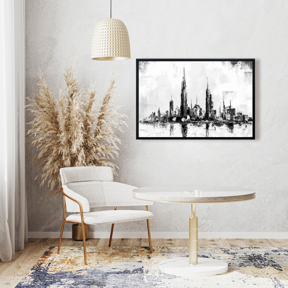 Toile abstraite « Mono City » | Décoration murale encadrée pour chambre à coucher