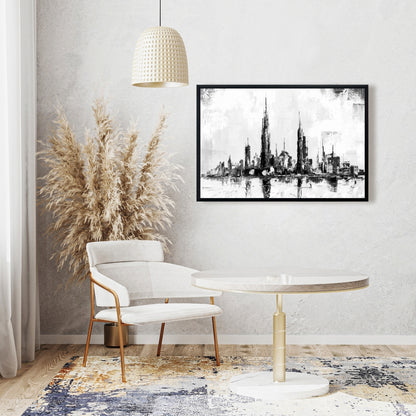 Toile abstraite « Mono City » | Décoration murale encadrée pour chambre à coucher