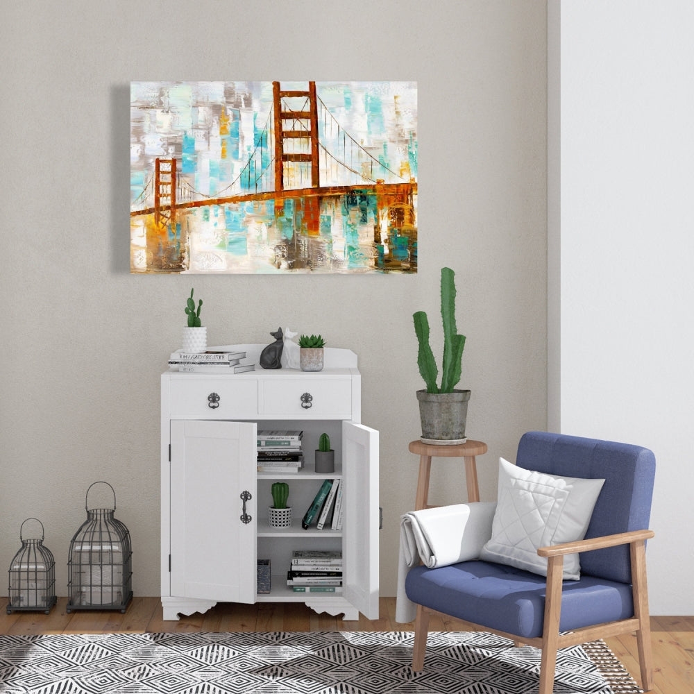 Golden Gate Turquoise Canvas - Industrial Bedroom Wall Art