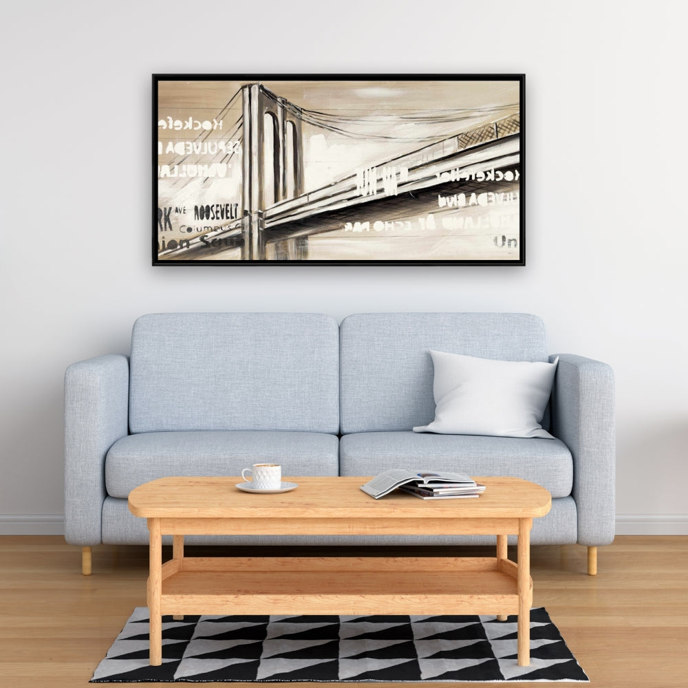 City Bridge Framed Canvas - Brown Cities Bedroom Home Decor