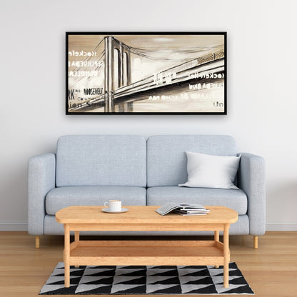 City Bridge Framed Canvas - Brown Cities Bedroom Home Decor