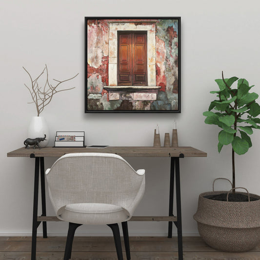 Toile « Porte d'un vieux bâtiment rouge » | Décoration murale encadrée marron