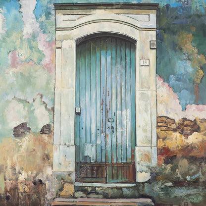 Toile « Porte bleue » | Nature morte encadrée pour la décoration intérieure