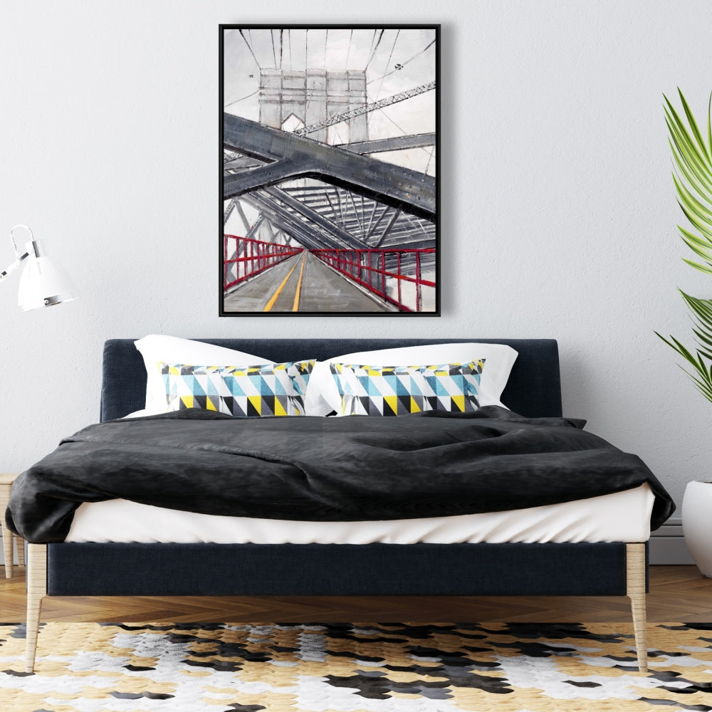 Toile encadrée « Oiseau gris » pour chambre à coucher – Décor sous le pont de Brooklyn