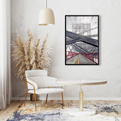 Toile encadrée « Oiseau gris » pour chambre à coucher – Décor sous le pont de Brooklyn