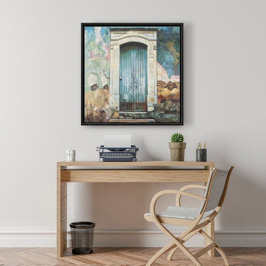 Toile « Porte bleue » | Nature morte encadrée pour la décoration intérieure