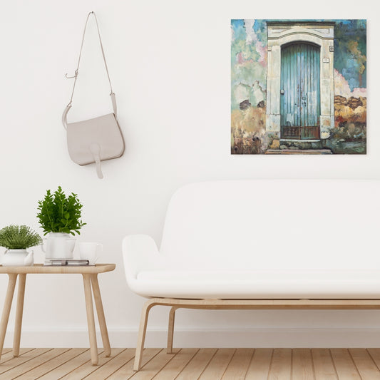 Blue Door Old Building Canvas | Livingroom Still Life Decor