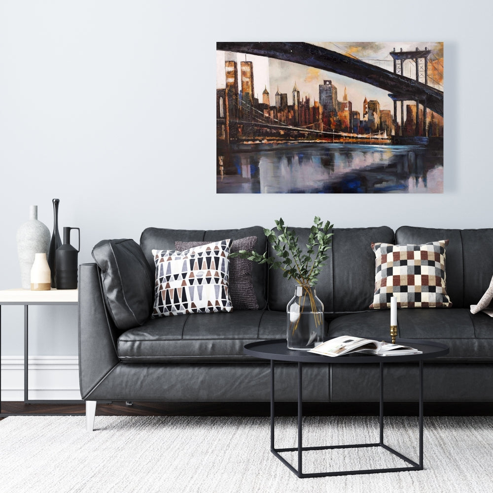 Sunset Over New York Canvas | Brown Cities Bedroom Decor