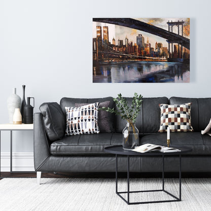 Sunset Over New York Canvas | Brown Cities Bedroom Decor