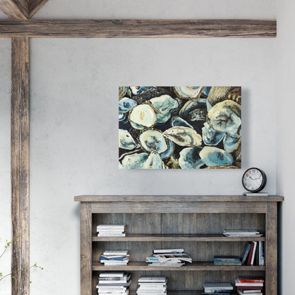 Marine Blue Oyster Shells Canvas | Coastal Home Decor Art