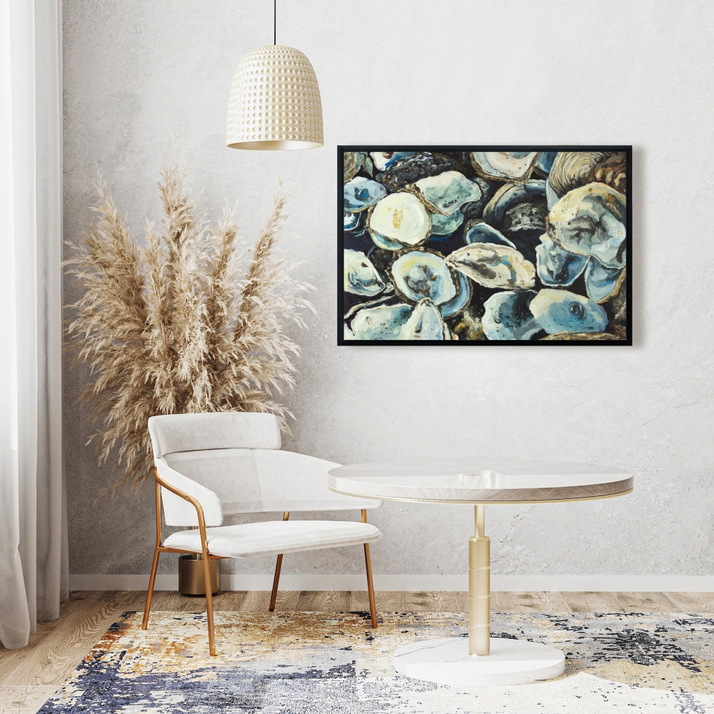 Oyster Shells Coastal Aquatic Framed Canvas | Home Decor