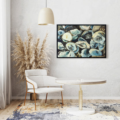 Oyster Shells Coastal Aquatic Framed Canvas | Home Decor