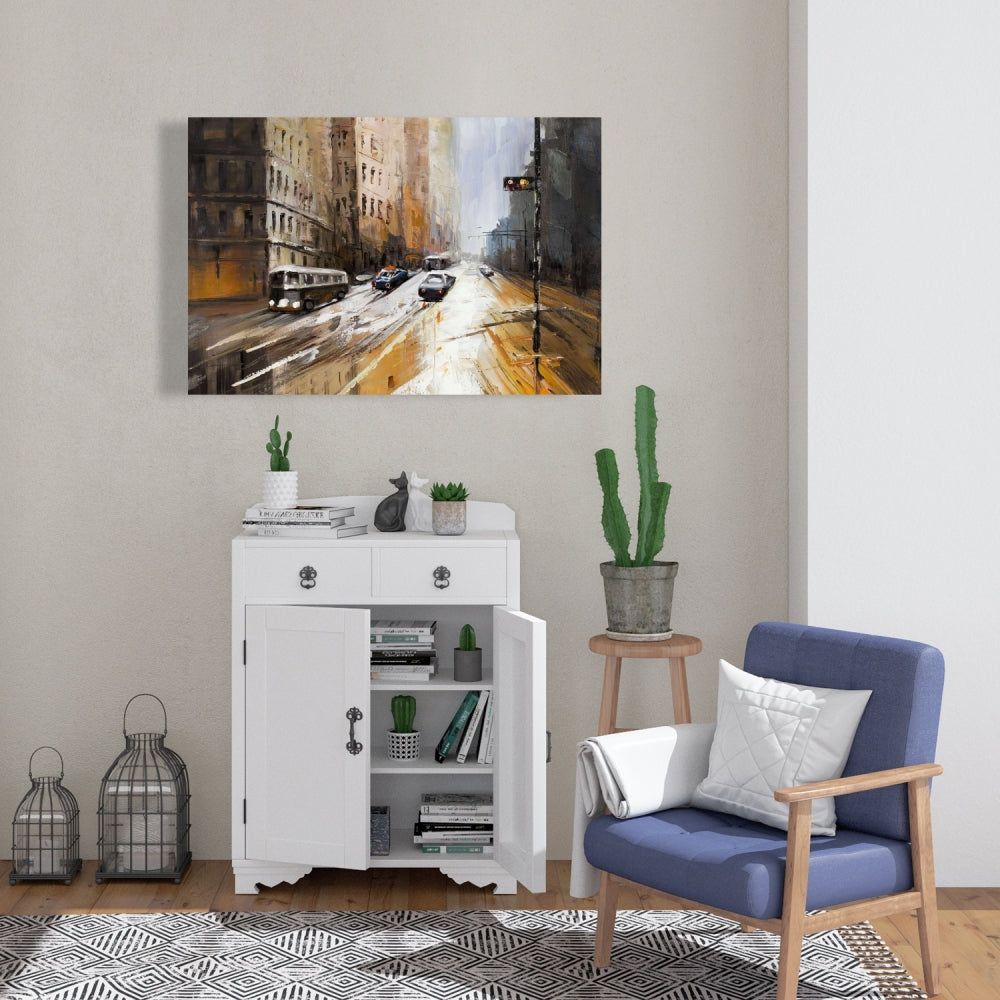 Abstract City Street Brown Canvas - Contemporary Bedroom Decor