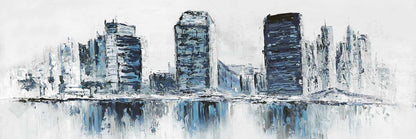 Texturized Blue Cityscape Canvas - Modern Bedroom Wall Art