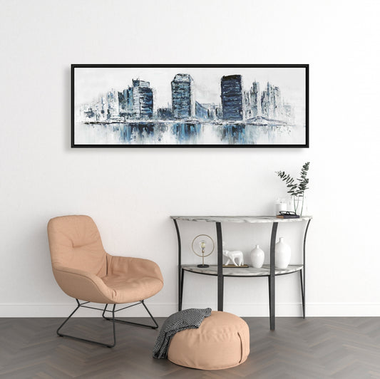 Toile encadrée texturée Paysage urbain bleu | Décoration d'intérieur