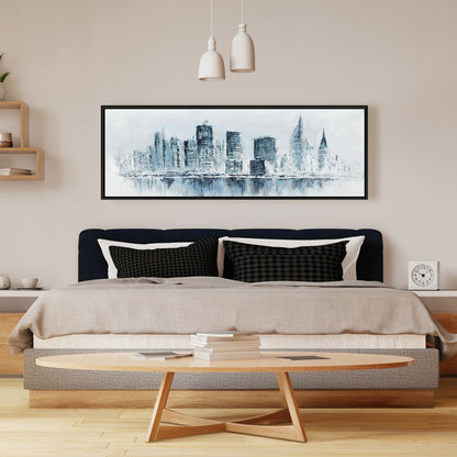 Toile bleue contemporaine « Villes » - Décoration urbaine aux couleurs bleues