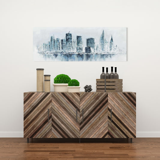 City in Blue Colors Canvas | Contemporary Bathroom Art Decor