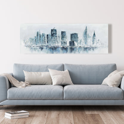 City in Blue Colors Canvas | Contemporary Bathroom Art Decor