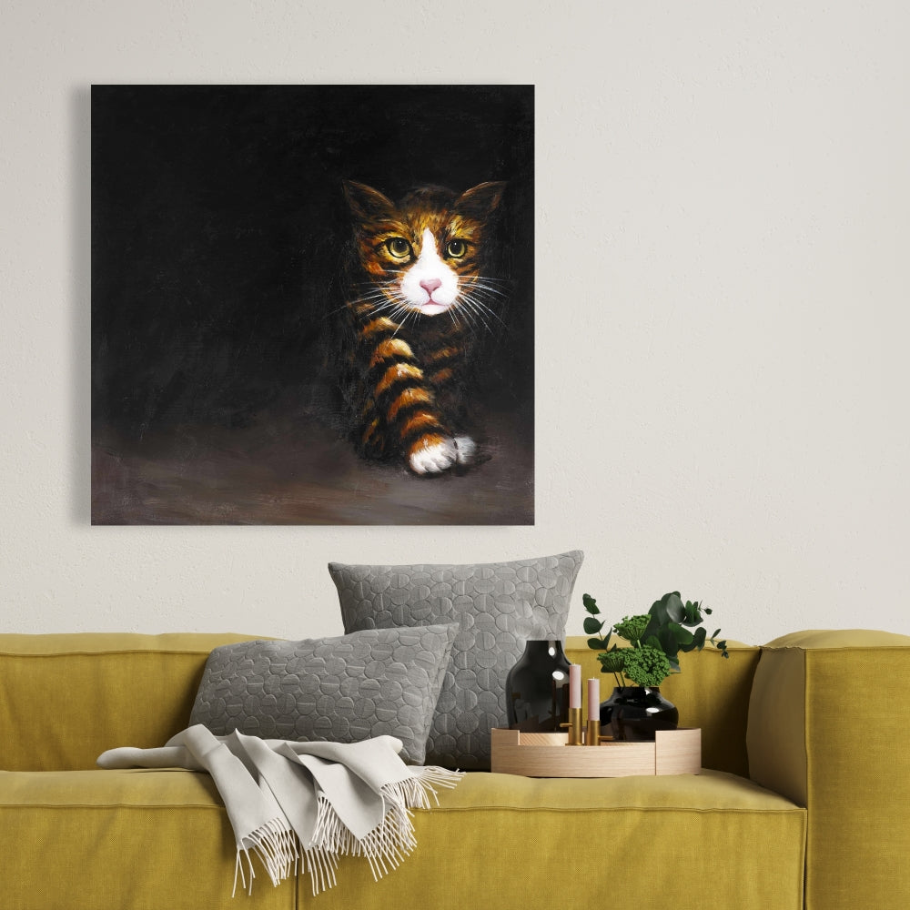 Discreet Cat Canvas - White Pet Animal Art for Home Decor