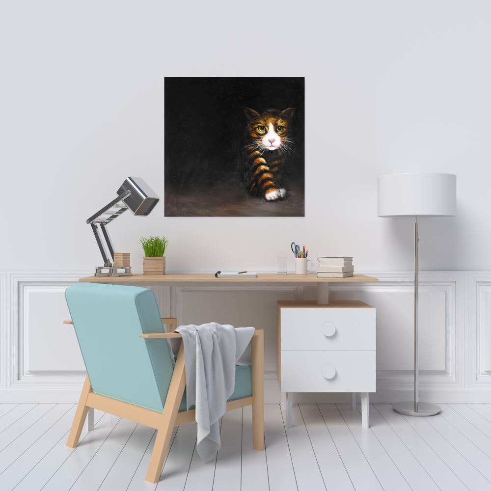 Discreet Cat Canvas - White Pet Animal Art for Home Decor