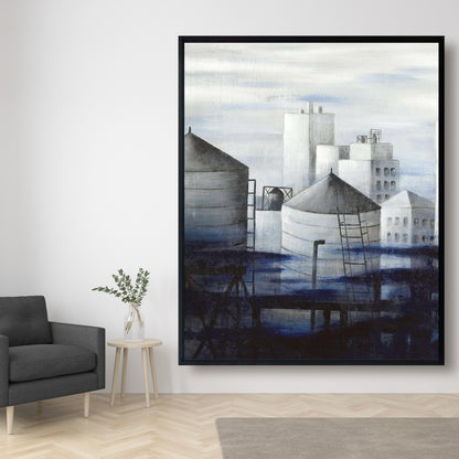 Gray City with Blue Clouds Canvas - Contemporary Home Decor