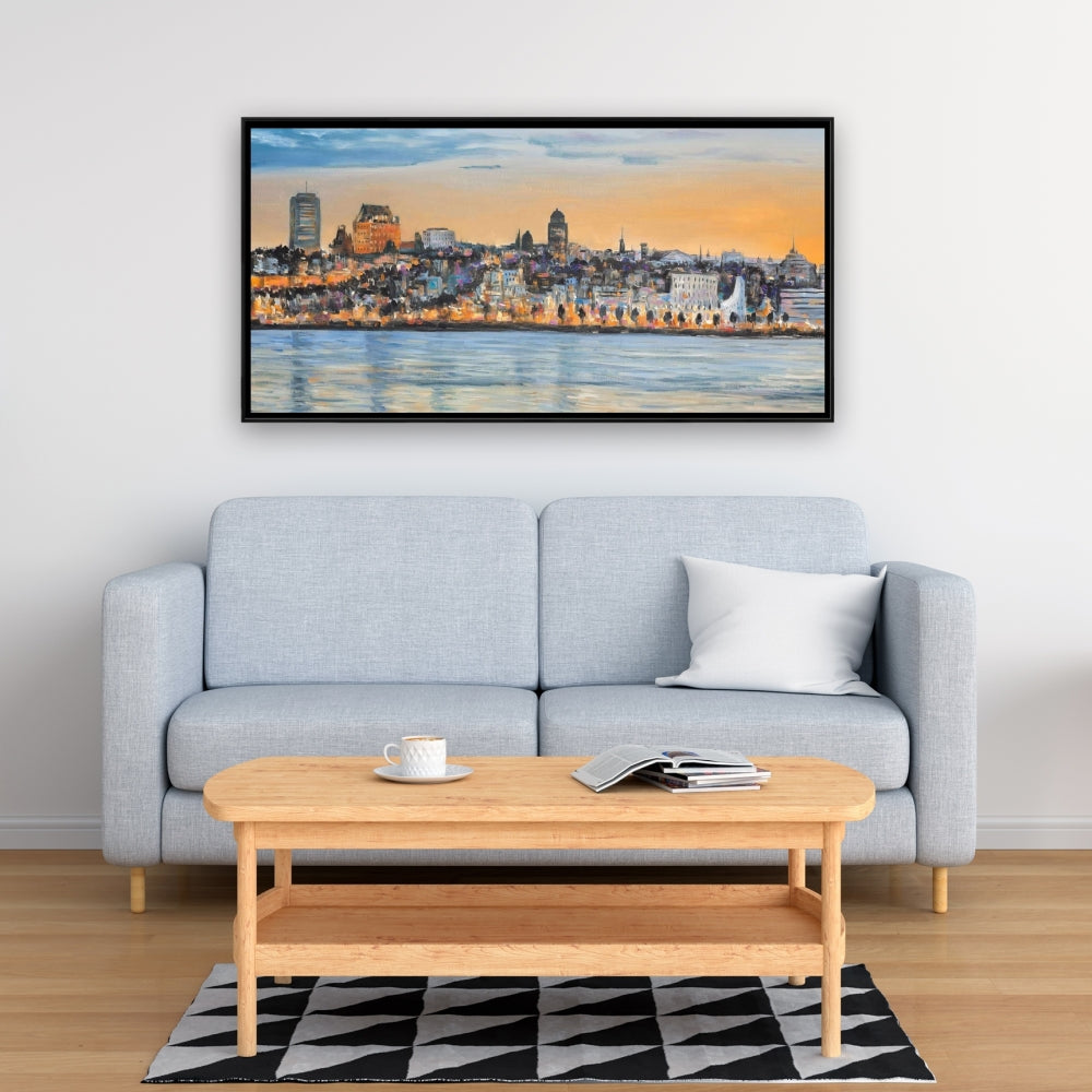 Skyline of Quebec City Blue Canvas | Bedroom Wall Art Decor