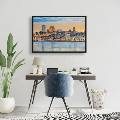 Skyline of Quebec City Blue Canvas | Bedroom Wall Art Decor