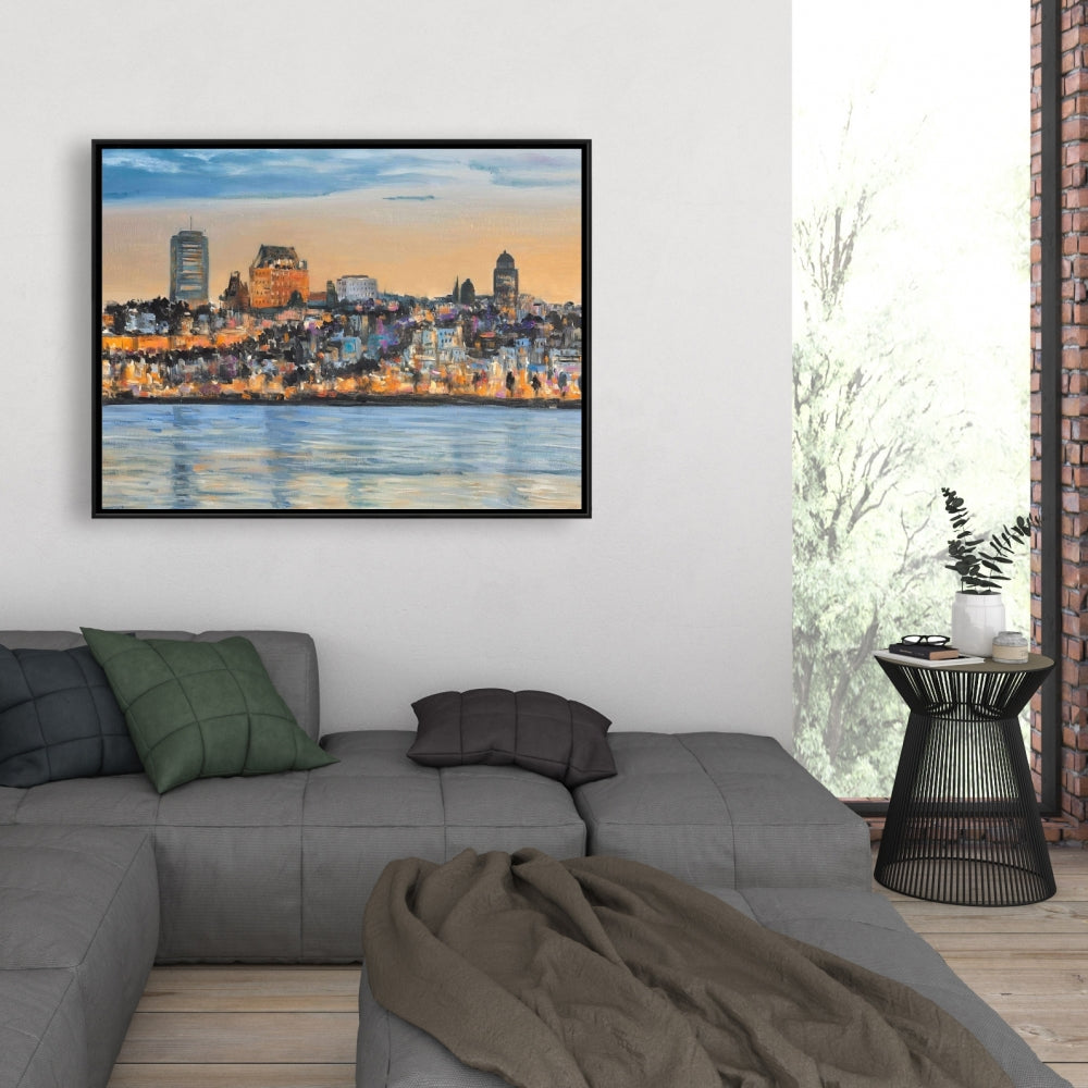 Skyline of Quebec City Blue Canvas | Bedroom Wall Art Decor