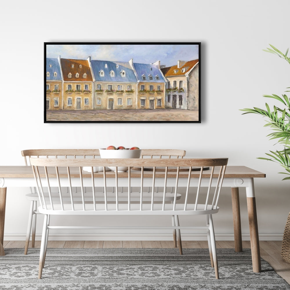 Old Quebec City Canvas | Blue Contemporary Framed Art Decor